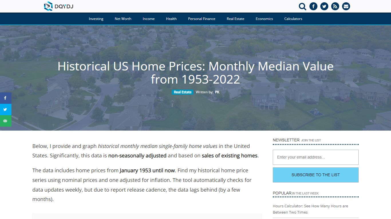 Historical US Home Prices: Monthly Median Value from 1953-2022 - DQYDJ